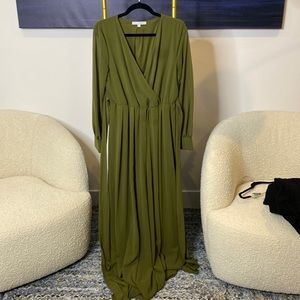 WOMENS BALTIC BORN OLIVE GREEN LONG SLEEVE CRISS CROSS FRONT DRESS SIZE:L
